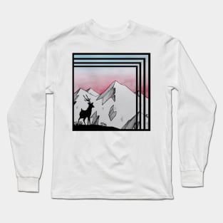 Deer watching mountain sunset Long Sleeve T-Shirt